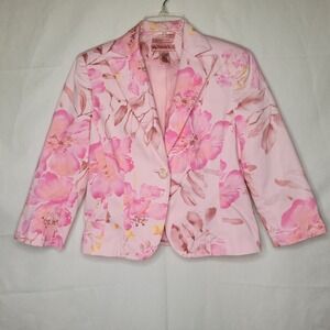 Bandolino Pink Floral Single Button Stretch Cotton Blazer Jacket